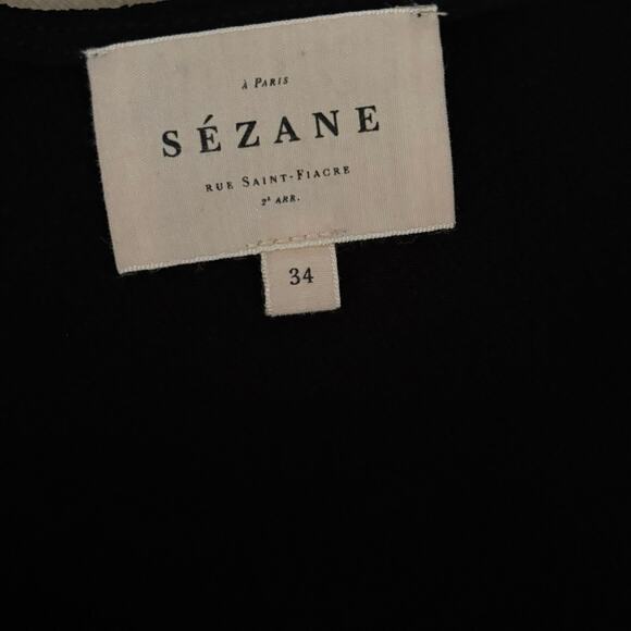 Sezane Size 34 US 2 Black Blouse Lace Sleeves V Neck Back - Picture 4 of 6